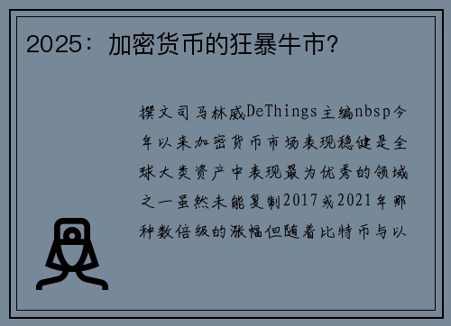 2025：加密货币的狂暴牛市？